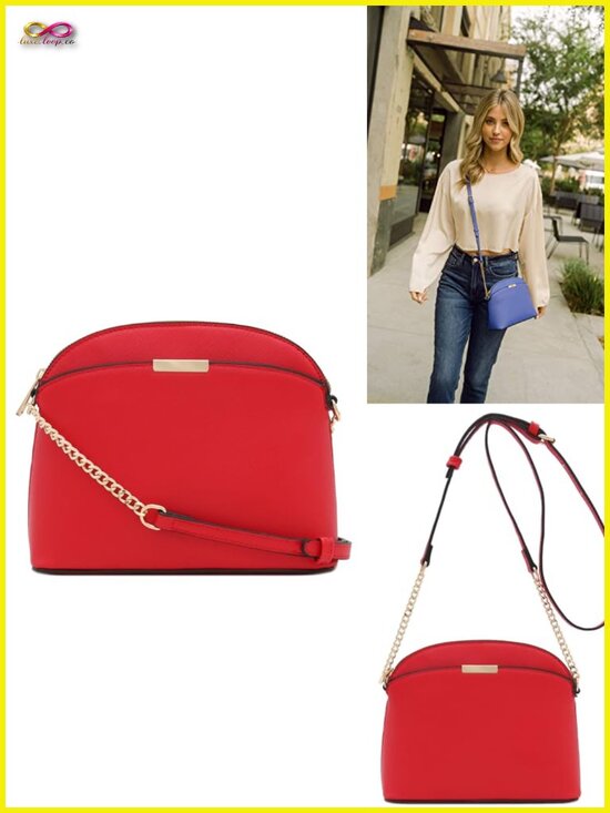Handbags - Faux Leather Small Dome Crossbody Bag with Chain Strap